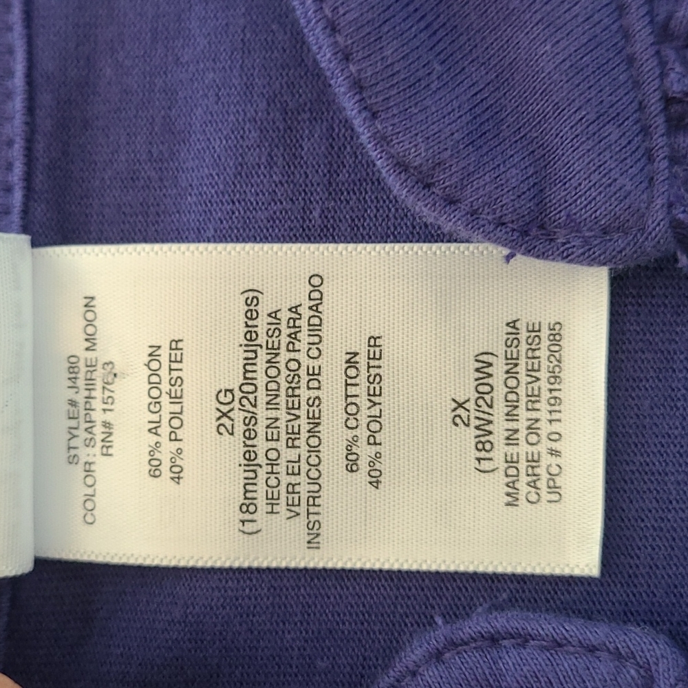 Just My Size V Neck w/Ruffles Tunic Blouse Top. Size 2X.  Purple  NWT - Picture 6 of 8